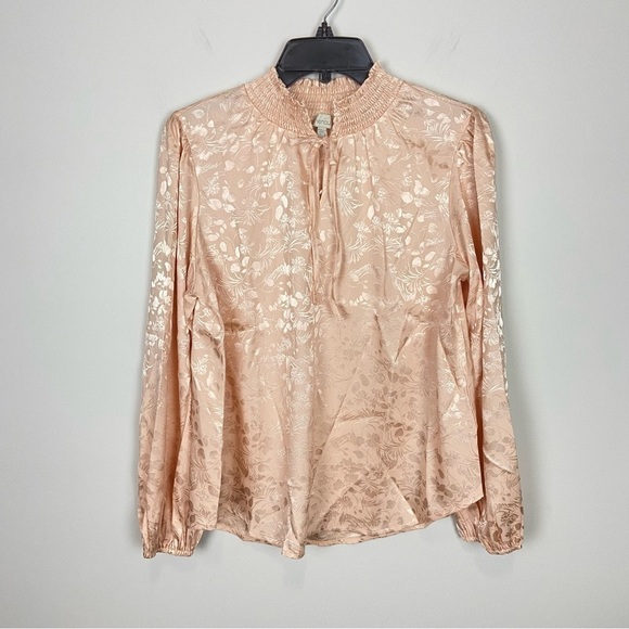 Chenault Smocked Tie Neck Jacquard Top L NWT - Picture 3 of 8